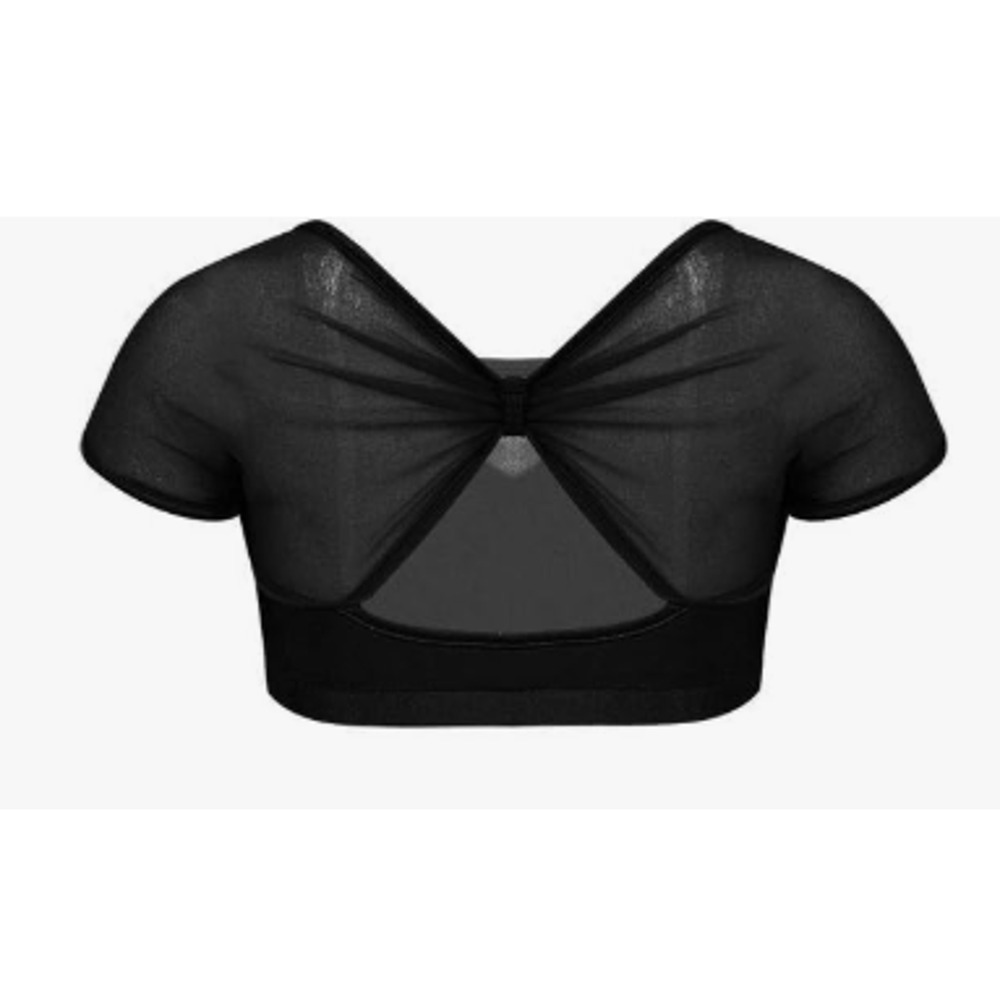 Dance Crop Top iEfiEL Cap Sleeve Sheer Back XL Child Black Jazz Gymnastics - Picture 2 of 3